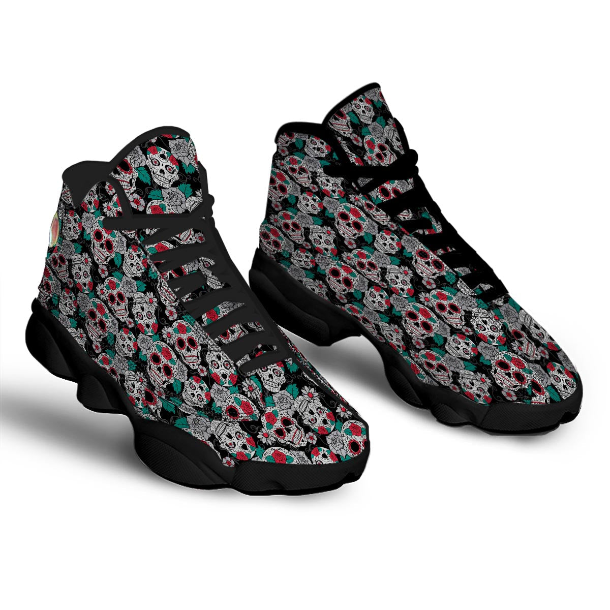 Sugar Skull Rose Floral Print Pattern Black Basketball Shoes-grizzshop