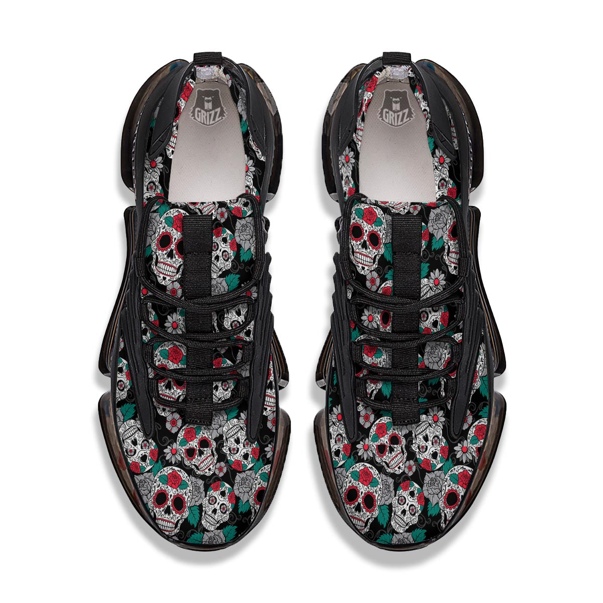 Sugar Skull Rose Floral Print Pattern Black Gym Shoes-grizzshop