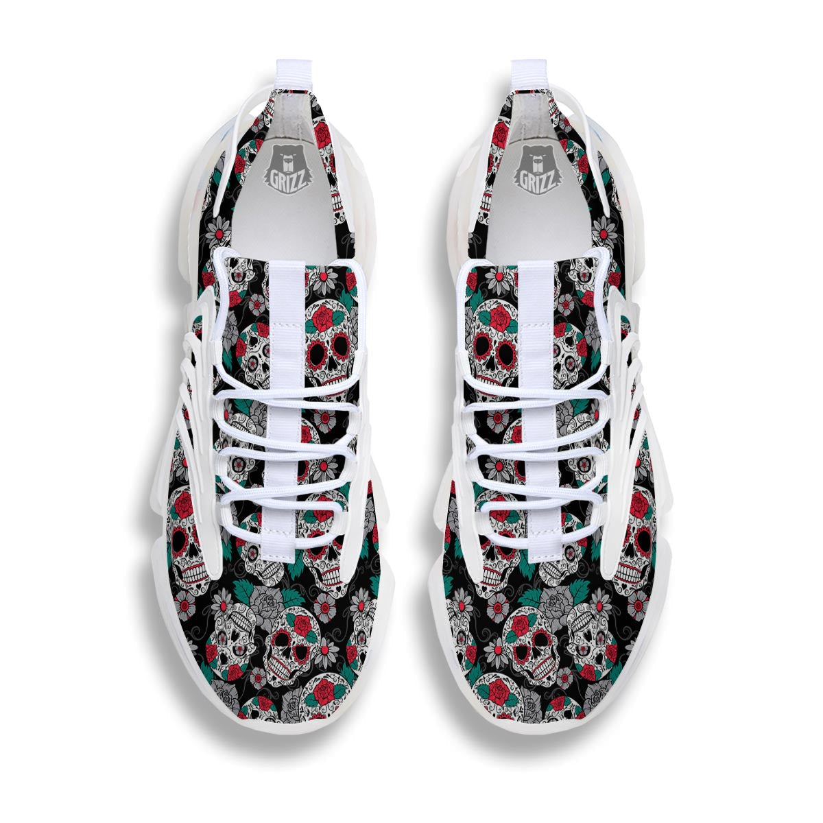 Sugar Skull Rose Floral Print Pattern White Gym Shoes-grizzshop