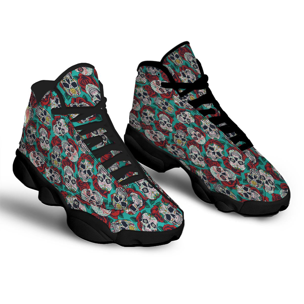 Sugar Skull Rose Flower Print Pattern Black Basketball Shoes-grizzshop
