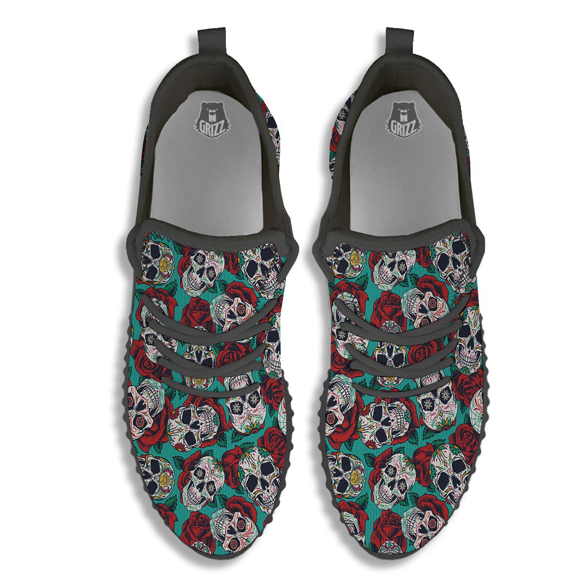 Sugar Skull Rose Flower Print Pattern Black Walking Shoes-grizzshop
