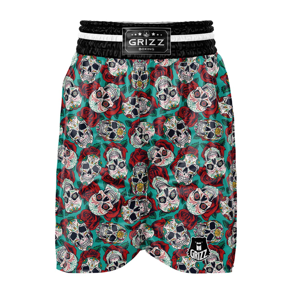 Sugar Skull Rose Flower Print Pattern Boxing Shorts-grizzshop