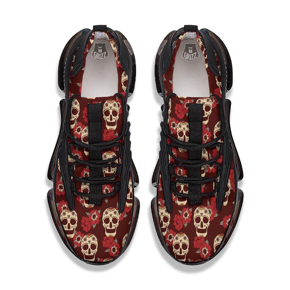 Sugar Skull Rose Print Pattern Black Gym Shoes-grizzshop