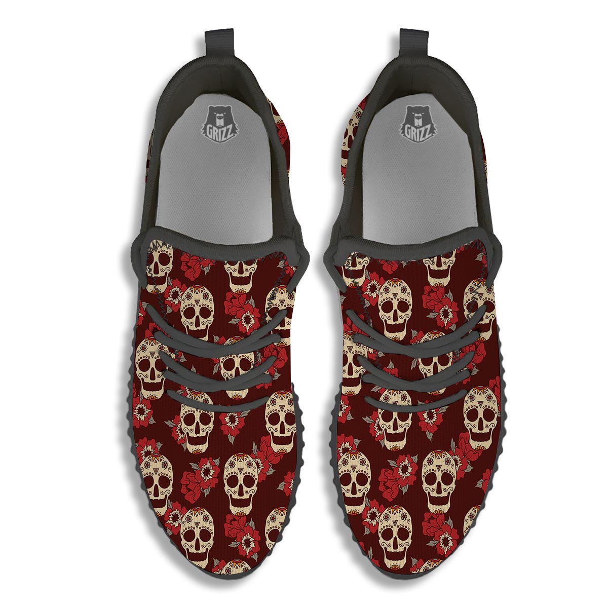 Sugar Skull Rose Print Pattern Black Walking Shoes-grizzshop