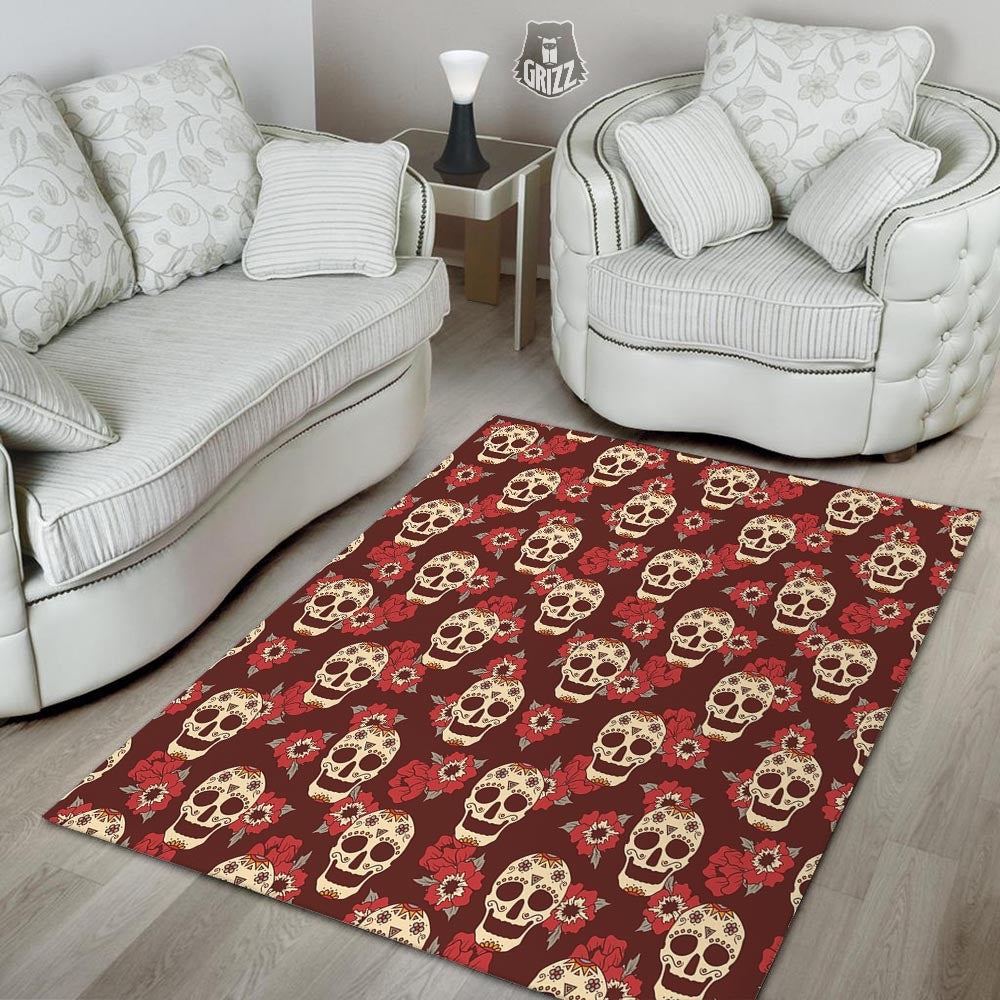 Sugar Skull Rose Print Pattern Floor Mat-grizzshop