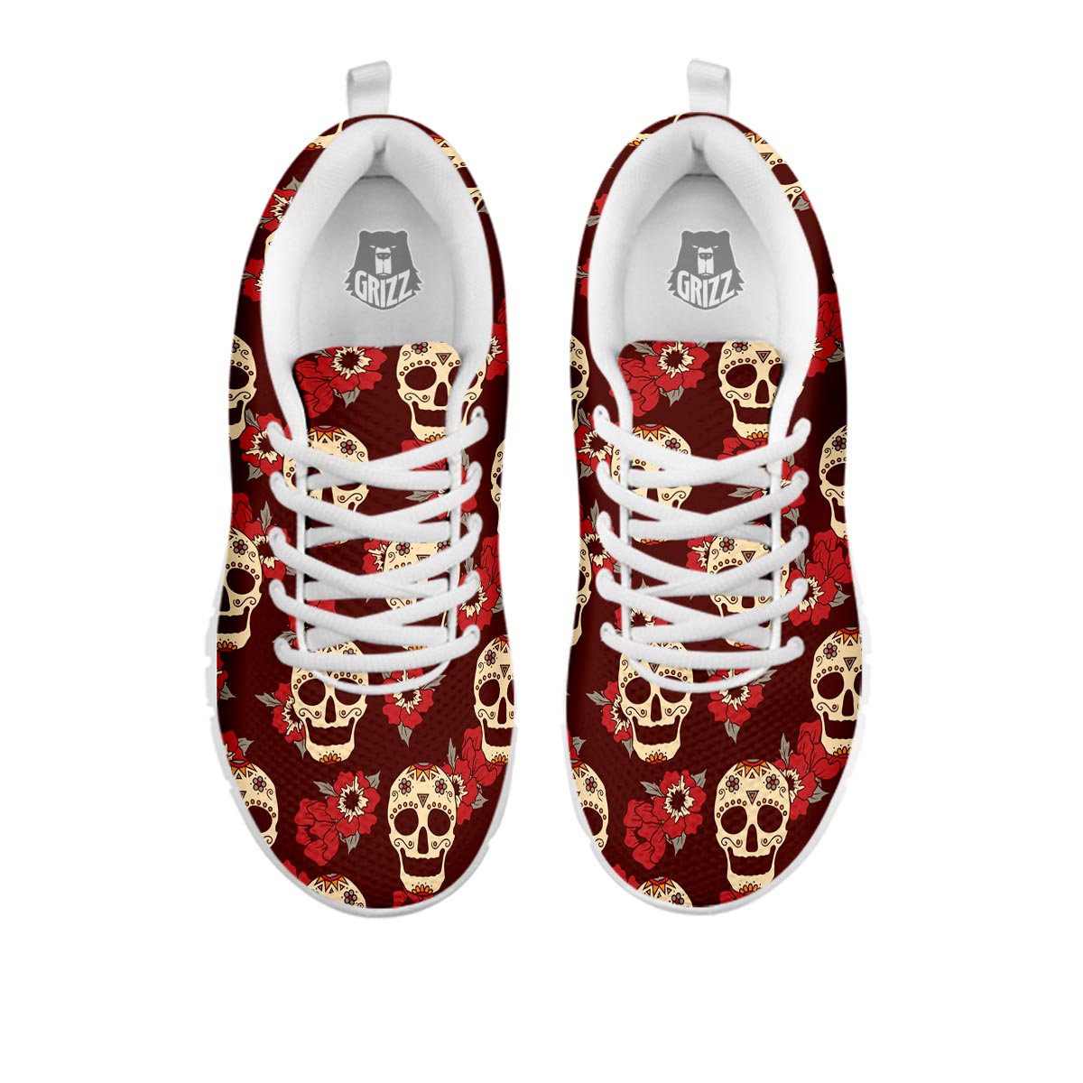 Sugar Skull Rose Print Pattern White Sneaker-grizzshop