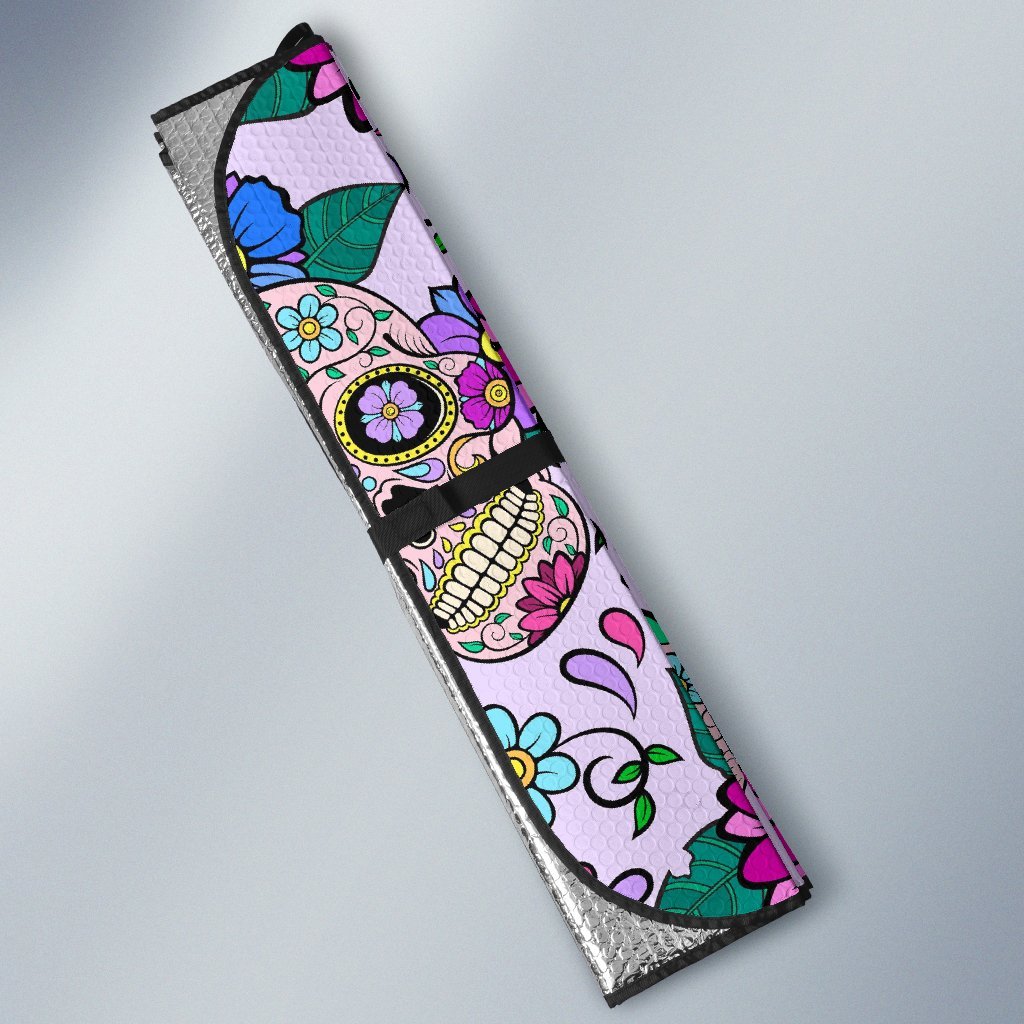 Sugar Skull Skeleton Girly Floral Pattern Print Car Sun Shade-grizzshop