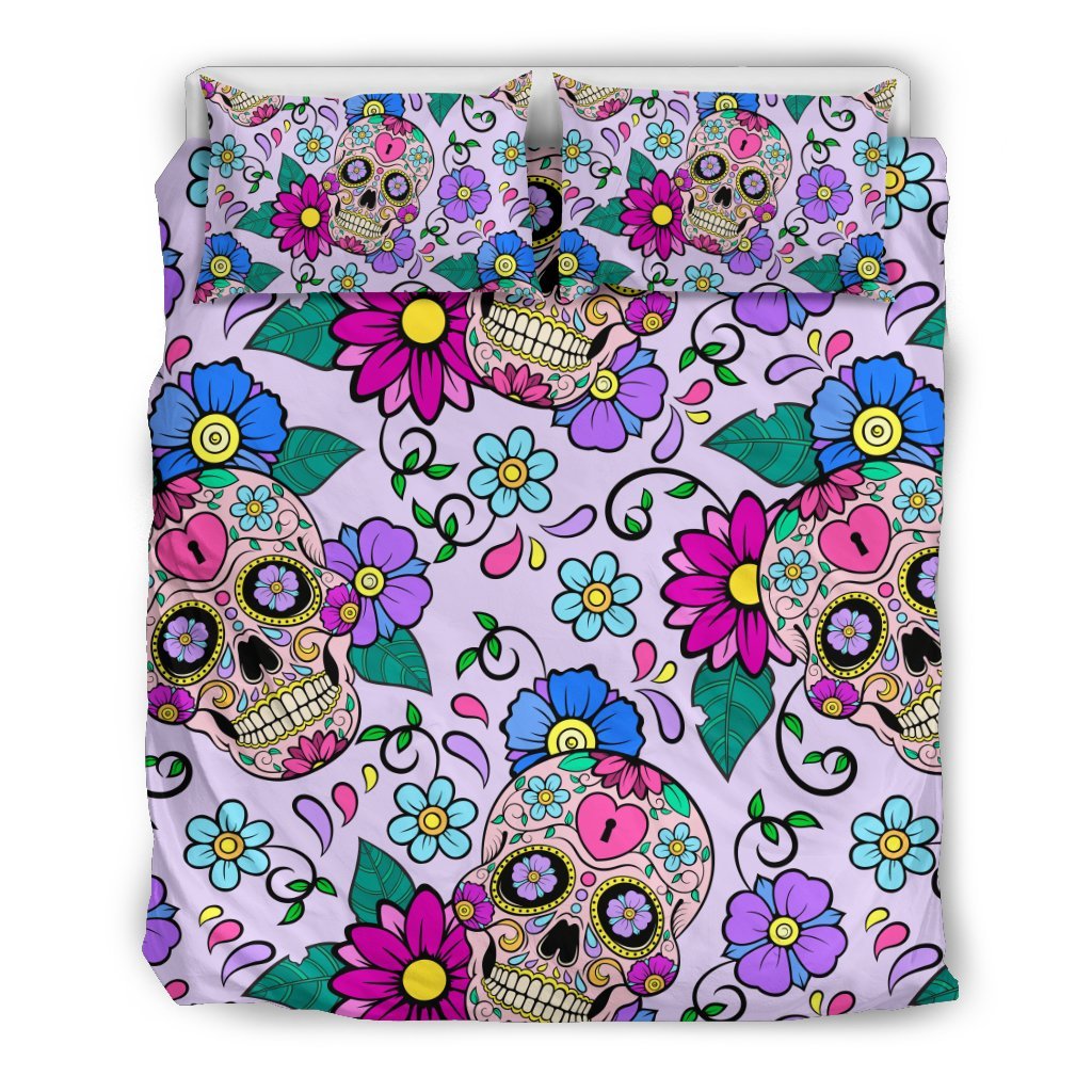 Sugar Skull Skeleton Girly Floral Pattern Print Duvet Cover Bedding Set-grizzshop