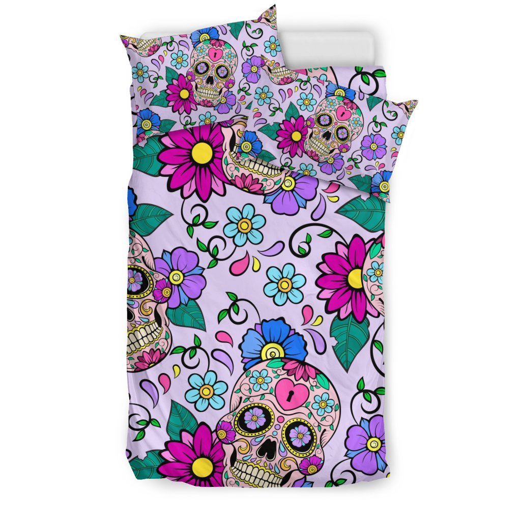 Sugar Skull Skeleton Girly Floral Pattern Print Duvet Cover Bedding Set-grizzshop