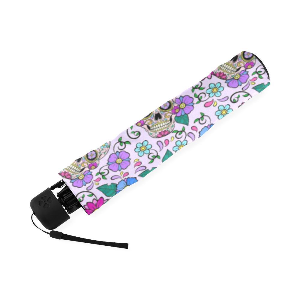 Sugar Skull Skeleton Girly Floral Pattern Print Foldable Umbrella-grizzshop