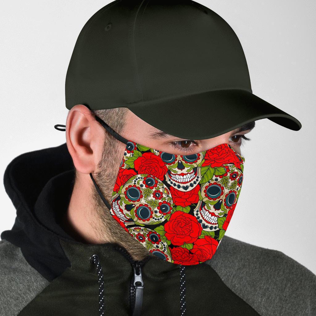 Sugar Skull Skeleton Girly Floral Rose Pattern Print Face Mask-grizzshop