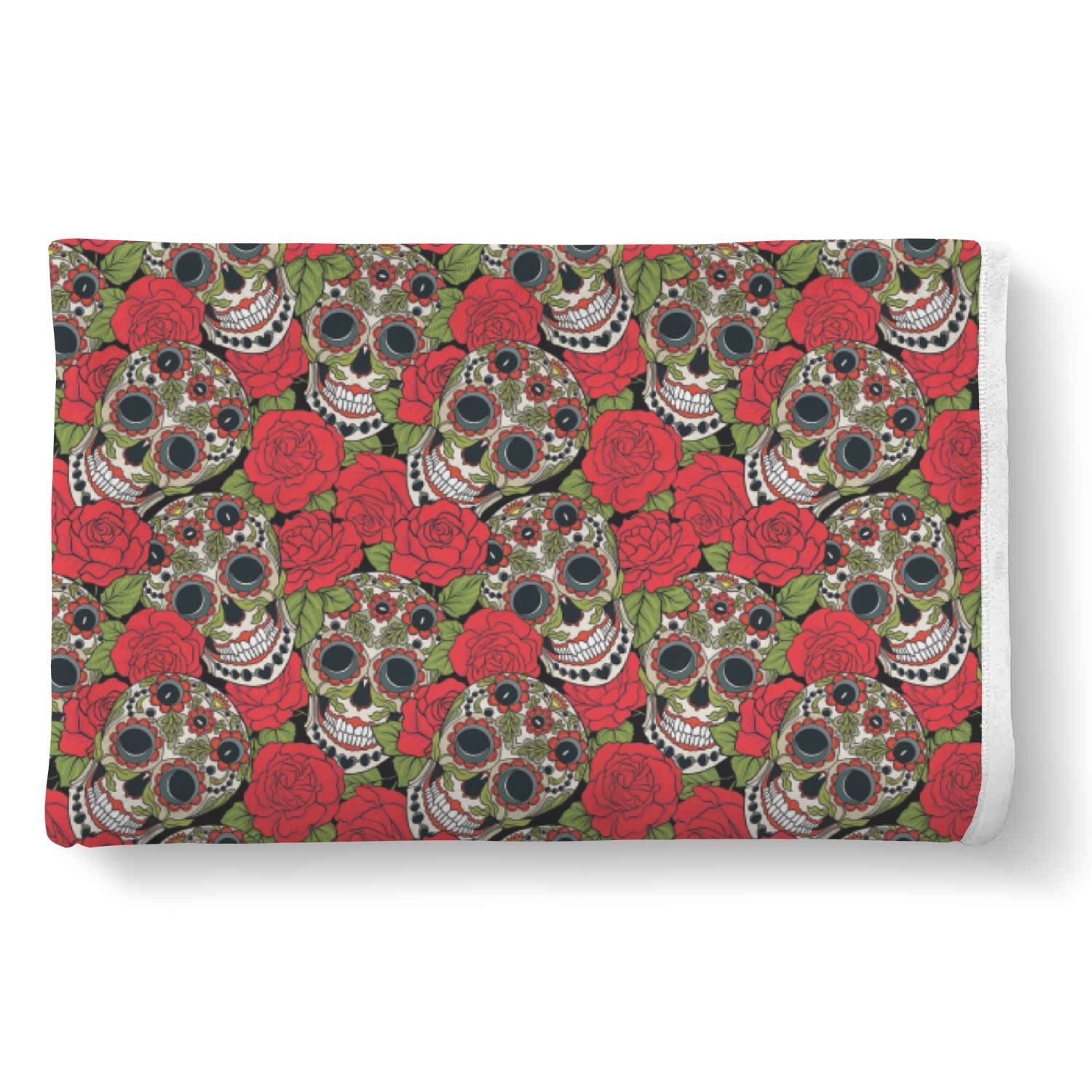 Sugar Skull Skeleton Girly Floral Rose Pattern Print Throw Blanket-grizzshop