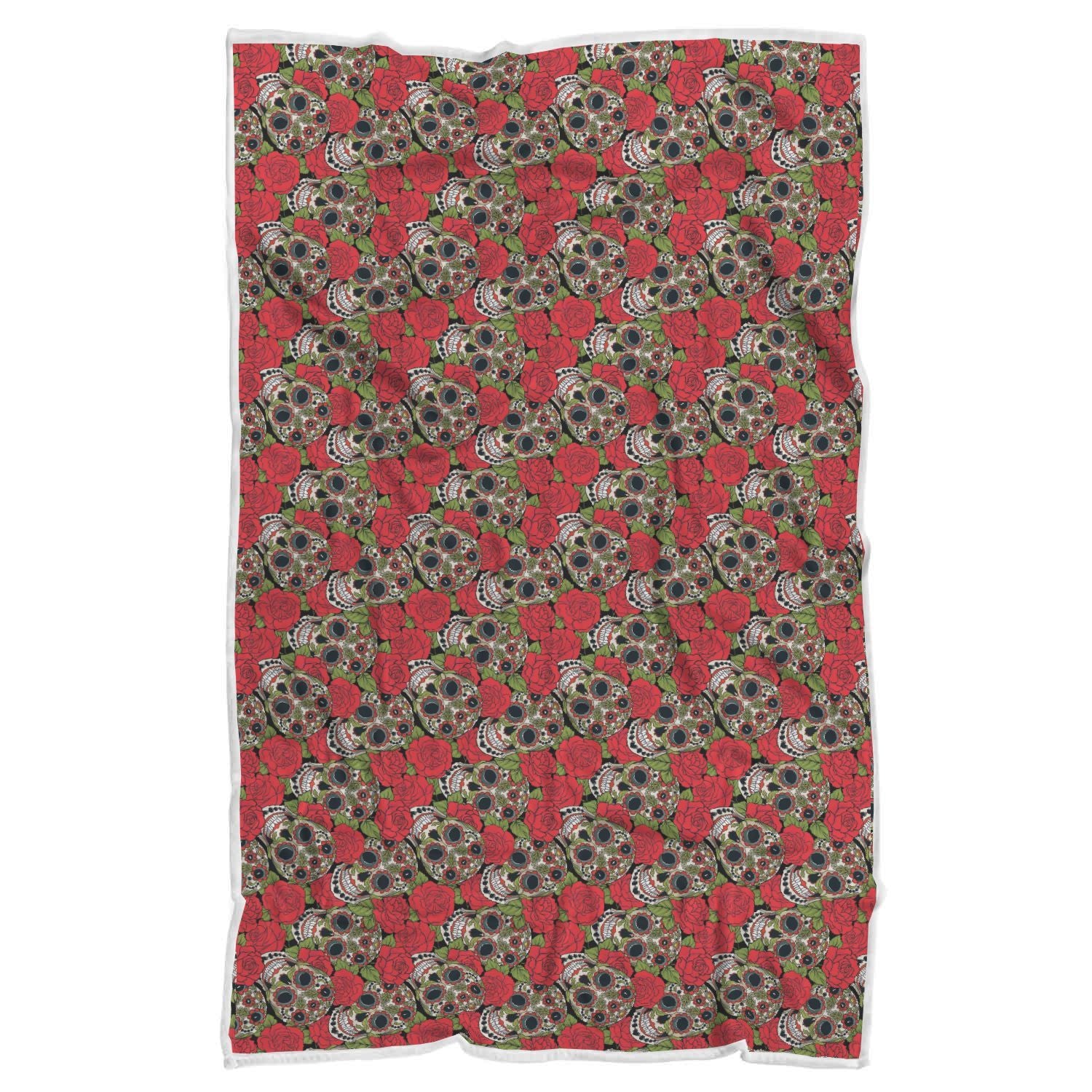Sugar Skull Skeleton Girly Floral Rose Pattern Print Throw Blanket-grizzshop