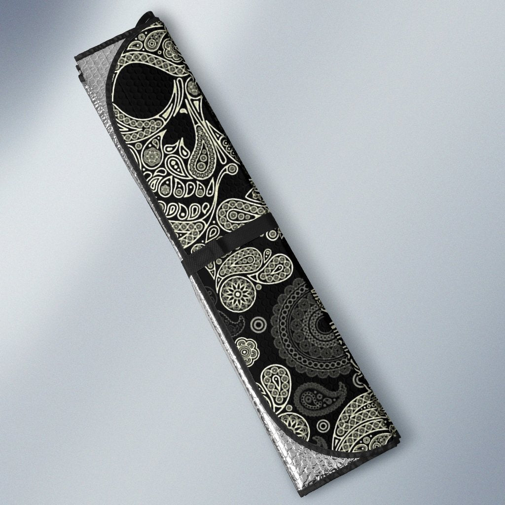Sugar Skull Skeleton Girly Paisley Pattern Print Car Sun Shade-grizzshop