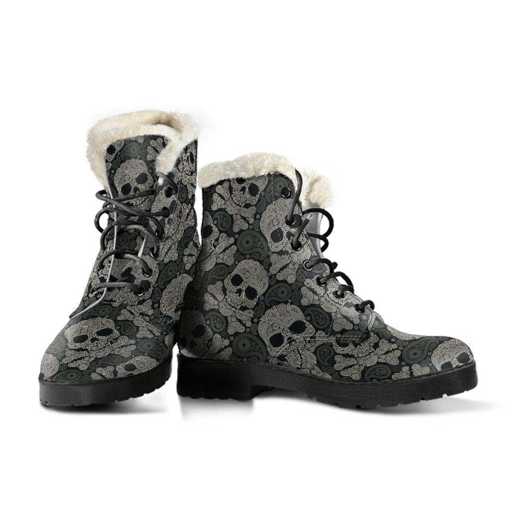 Sugar Skull Skeleton Girly Paisley Pattern Print Comfy Winter Boots-grizzshop