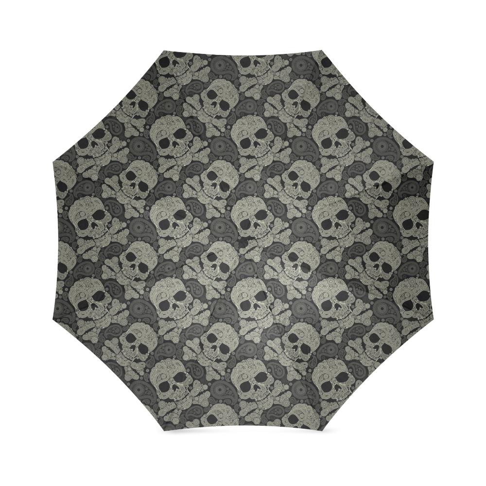 Sugar Skull Skeleton Girly Paisley Pattern Print Foldable Umbrella-grizzshop