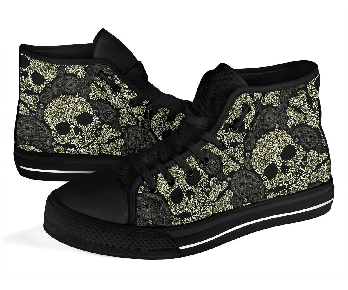 Sugar Skull Skeleton Girly Paisley Pattern Print Men Women's High Top Shoes-grizzshop