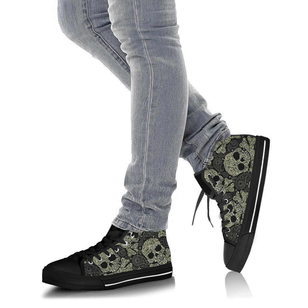Sugar Skull Skeleton Girly Paisley Pattern Print Men Women's High Top Shoes-grizzshop