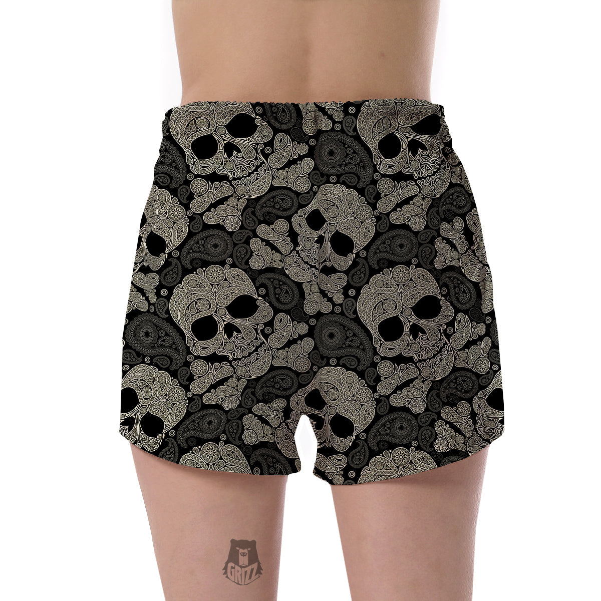 Sugar Skull Skeleton Girly Paisley Pattern Print Women's Shorts-grizzshop