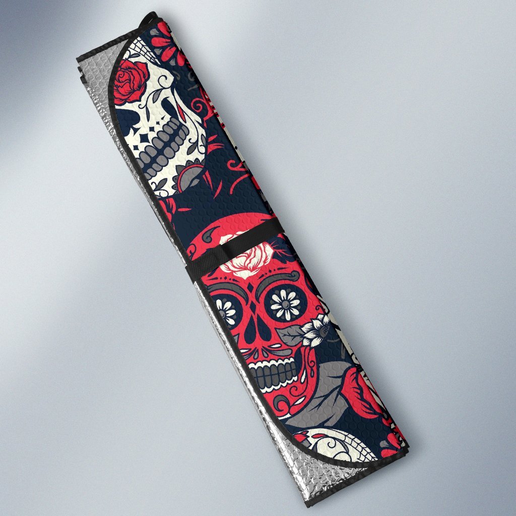 Sugar Skull Skeleton Girly Rose Floral Pattern Print Car Sun Shade-grizzshop
