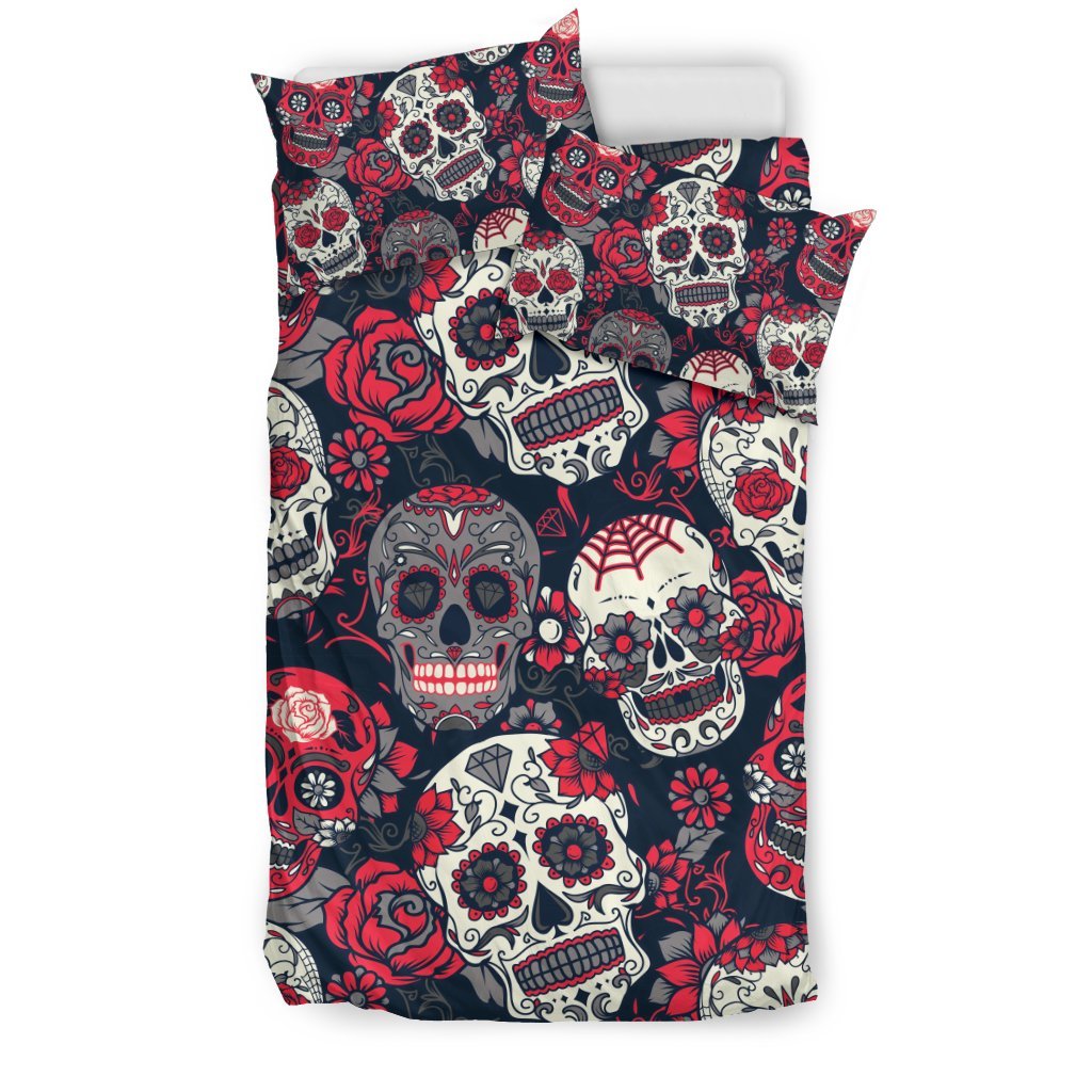 Sugar Skull Skeleton Girly Rose Floral Pattern Print Duvet Cover Bedding Set-grizzshop