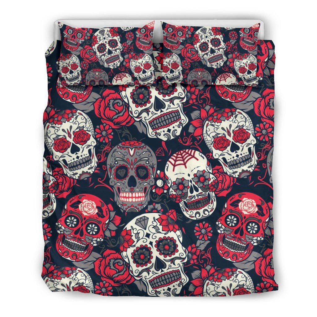 Sugar Skull Skeleton Girly Rose Floral Pattern Print Duvet Cover Bedding Set-grizzshop