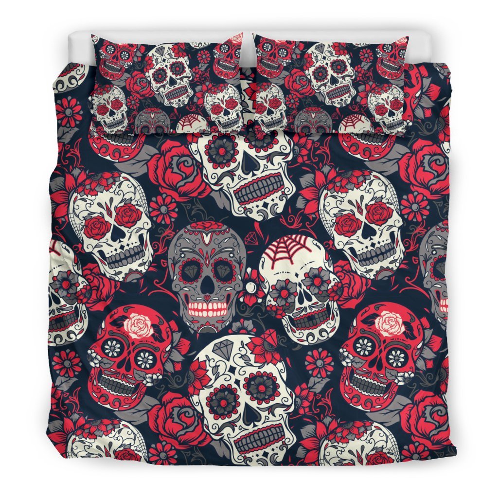 Sugar Skull Skeleton Girly Rose Floral Pattern Print Duvet Cover Bedding Set-grizzshop