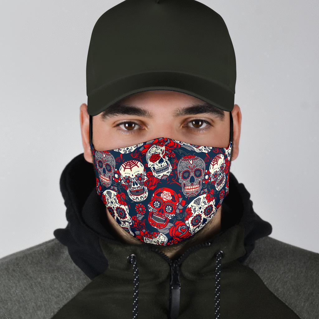 Sugar Skull Skeleton Girly Rose Floral Pattern Print Face Mask-grizzshop