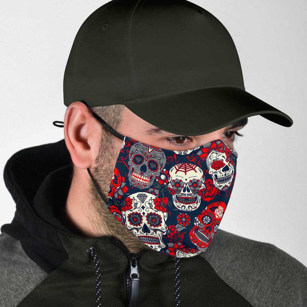 Sugar Skull Skeleton Girly Rose Floral Pattern Print Face Mask-grizzshop