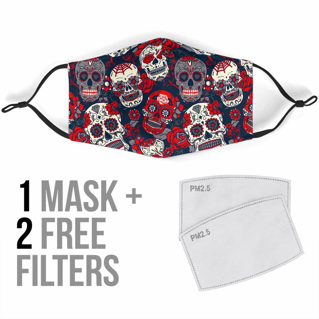 Sugar Skull Skeleton Girly Rose Floral Pattern Print Face Mask-grizzshop