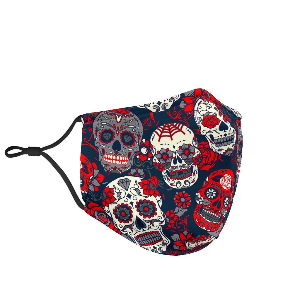 Sugar Skull Skeleton Girly Rose Floral Pattern Print Face Mask-grizzshop