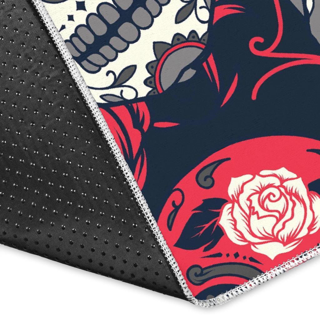 Sugar Skull Skeleton Girly Rose Floral Pattern Print Floor Mat-grizzshop