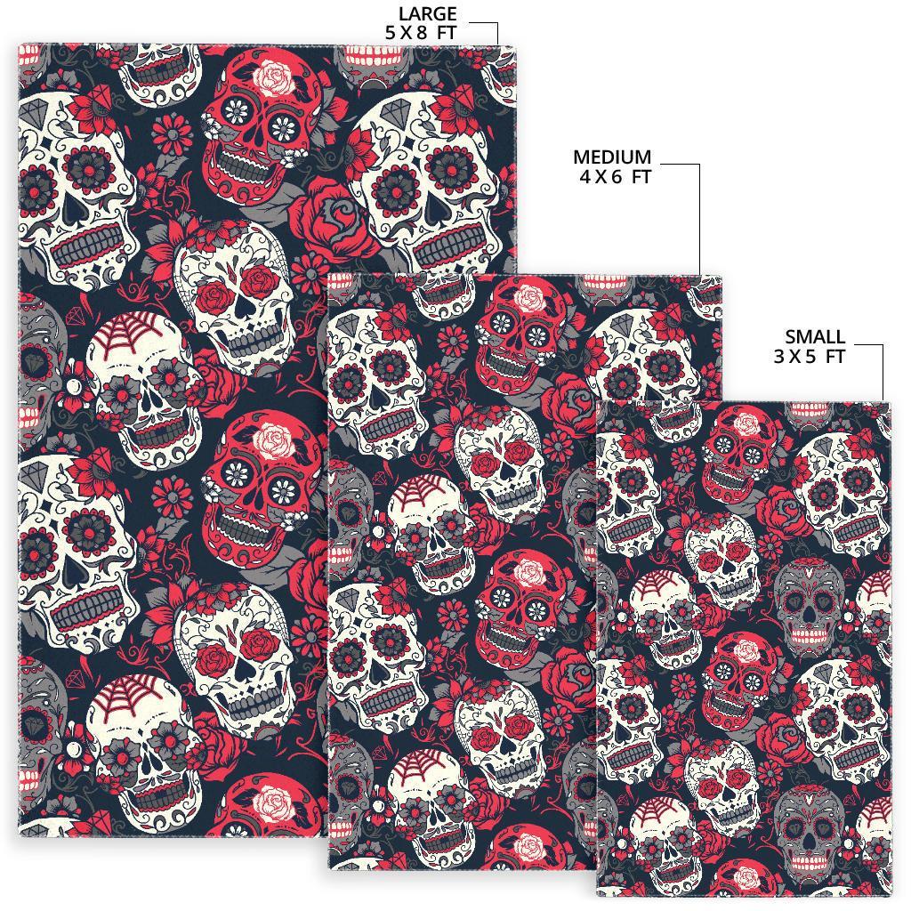 Sugar Skull Skeleton Girly Rose Floral Pattern Print Floor Mat-grizzshop