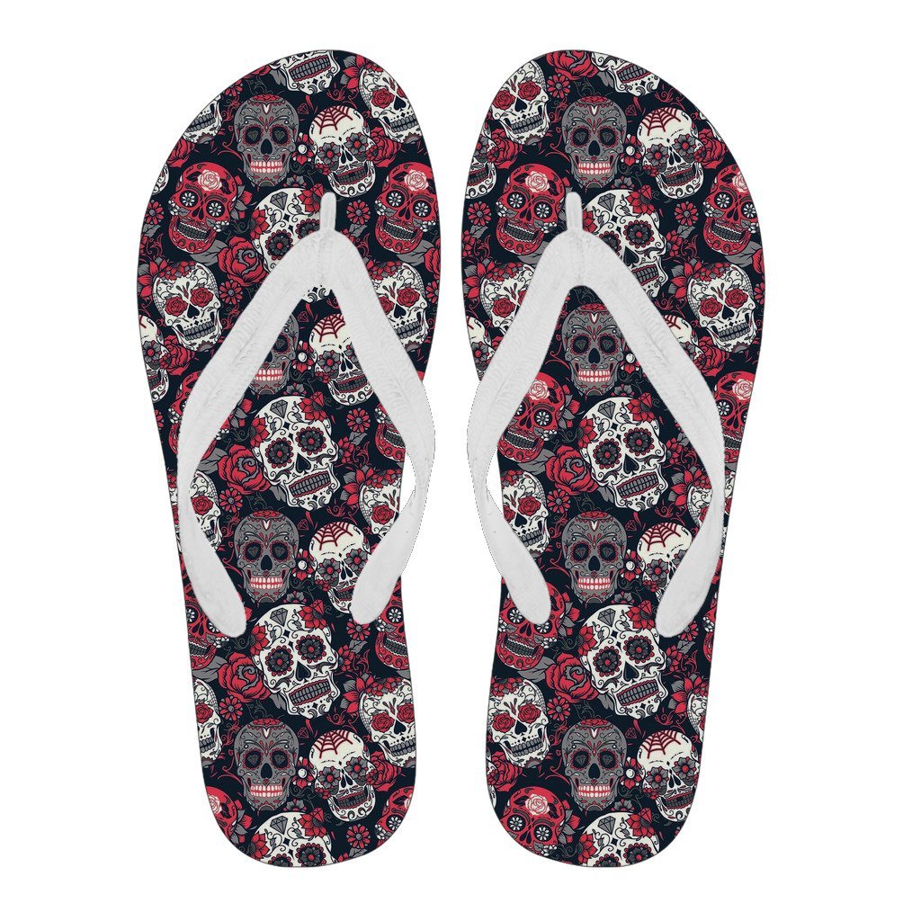 Sugar Skull Skeleton Girly Rose Floral Pattern Print Men & Women Flip Flops-grizzshop