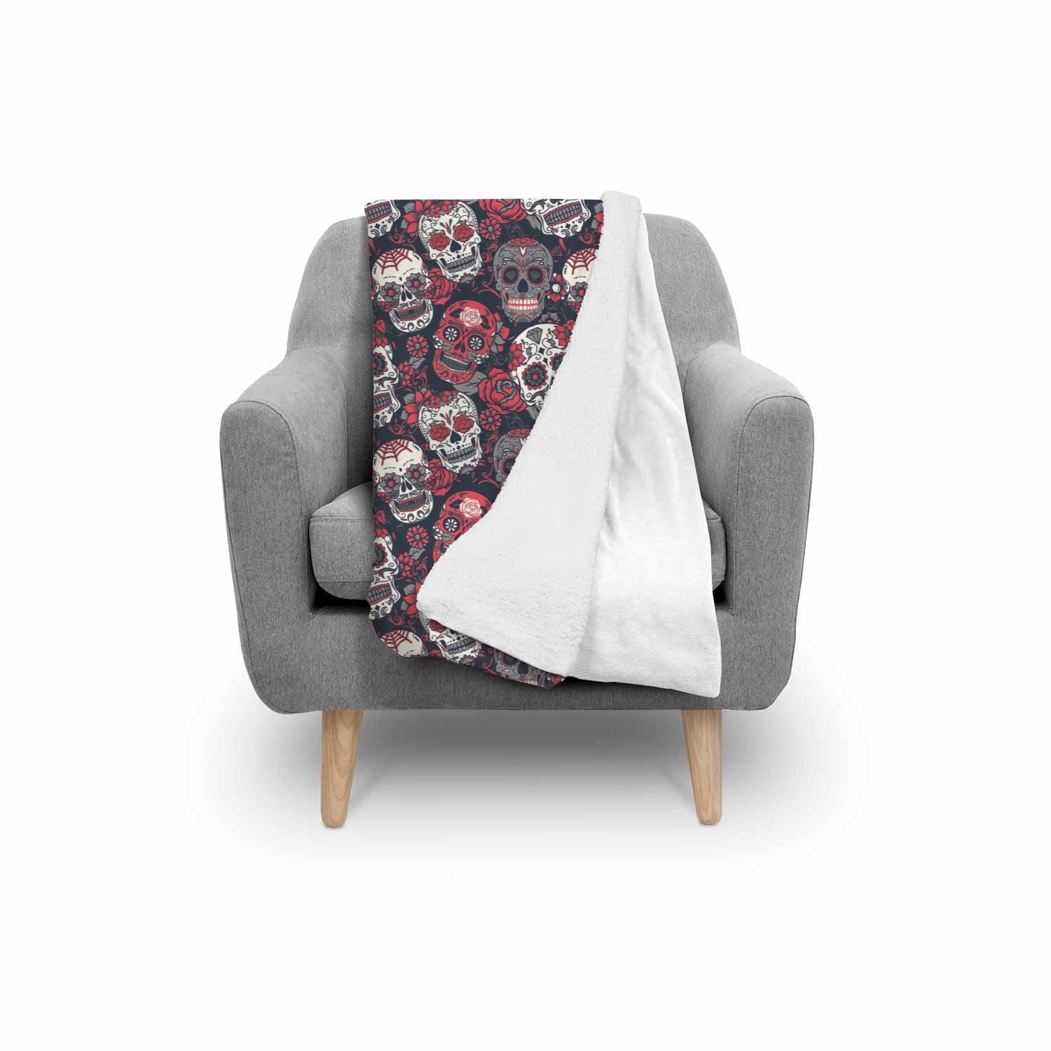Sugar Skull Skeleton Girly Rose Floral Pattern Print Throw Blanket-grizzshop
