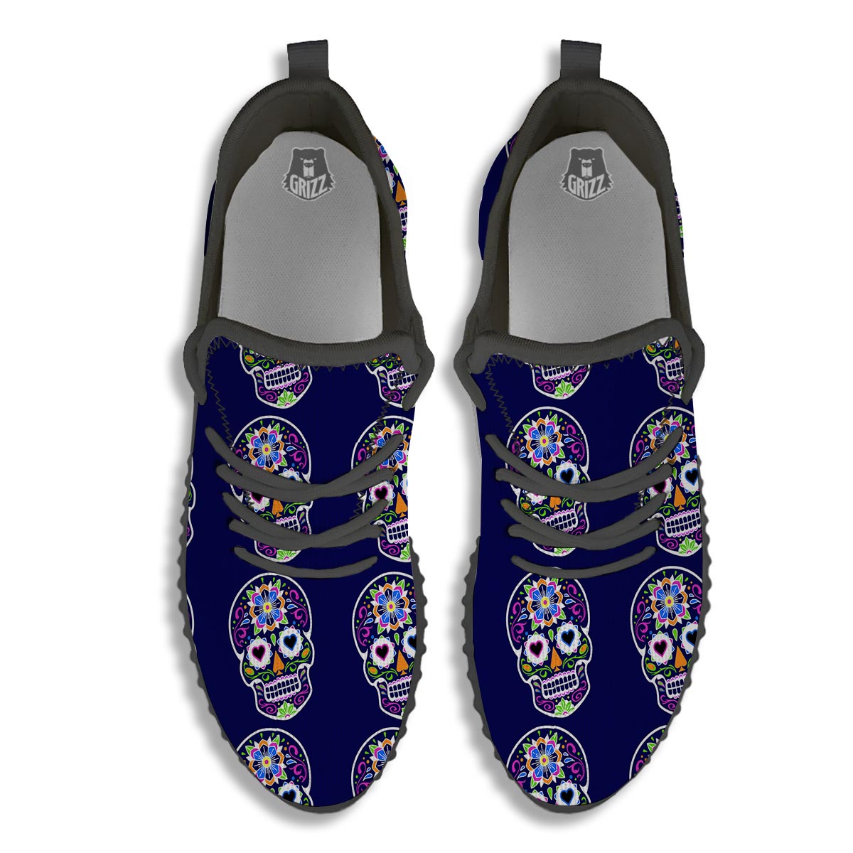 Sugar Skull Teal Pink Print Pattern Black Walking Shoes-grizzshop