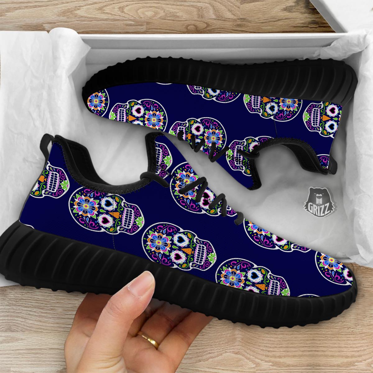 Sugar Skull Teal Pink Print Pattern Black Walking Shoes-grizzshop
