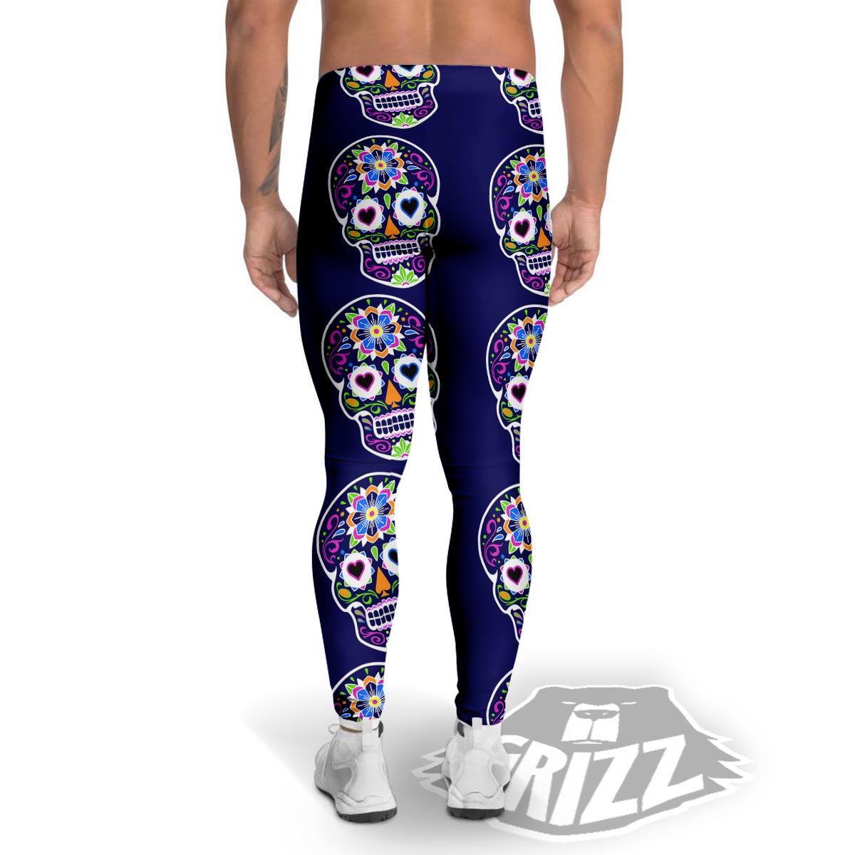 Sugar Skull Teal Pink Print Pattern Men's Leggings-grizzshop
