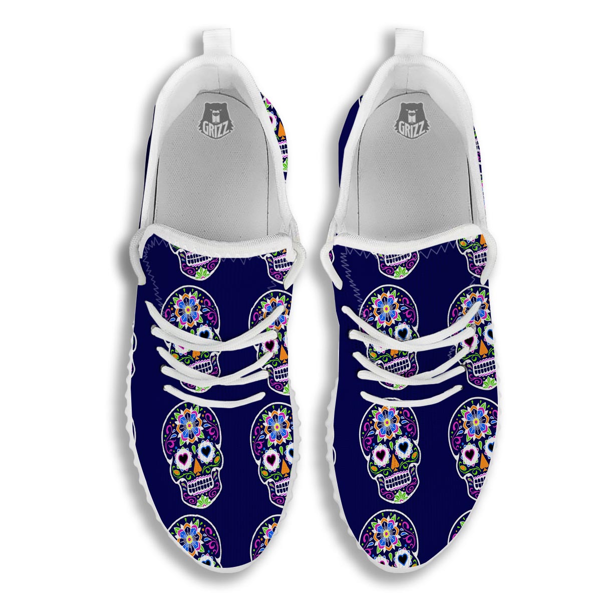 Sugar Skull Teal Pink Print Pattern White Walking Shoes-grizzshop