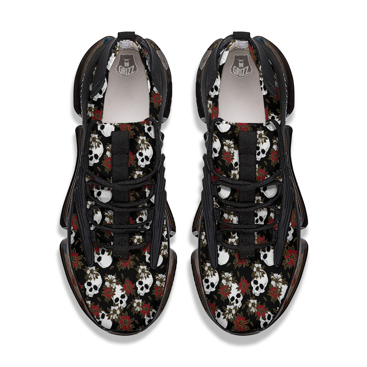 Sugar Skull White And Red Print Pattern Black Gym Shoes-grizzshop