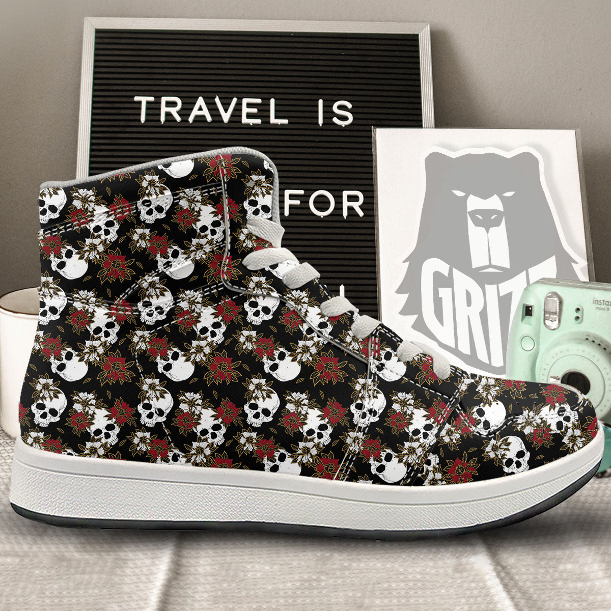 Sugar Skull White And Red Print Pattern High Top Sneakers-grizzshop