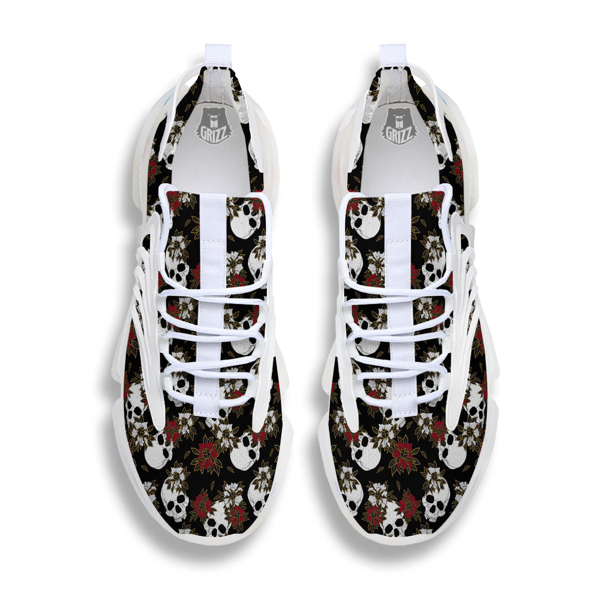 Sugar Skull White And Red Print Pattern White Gym Shoes-grizzshop