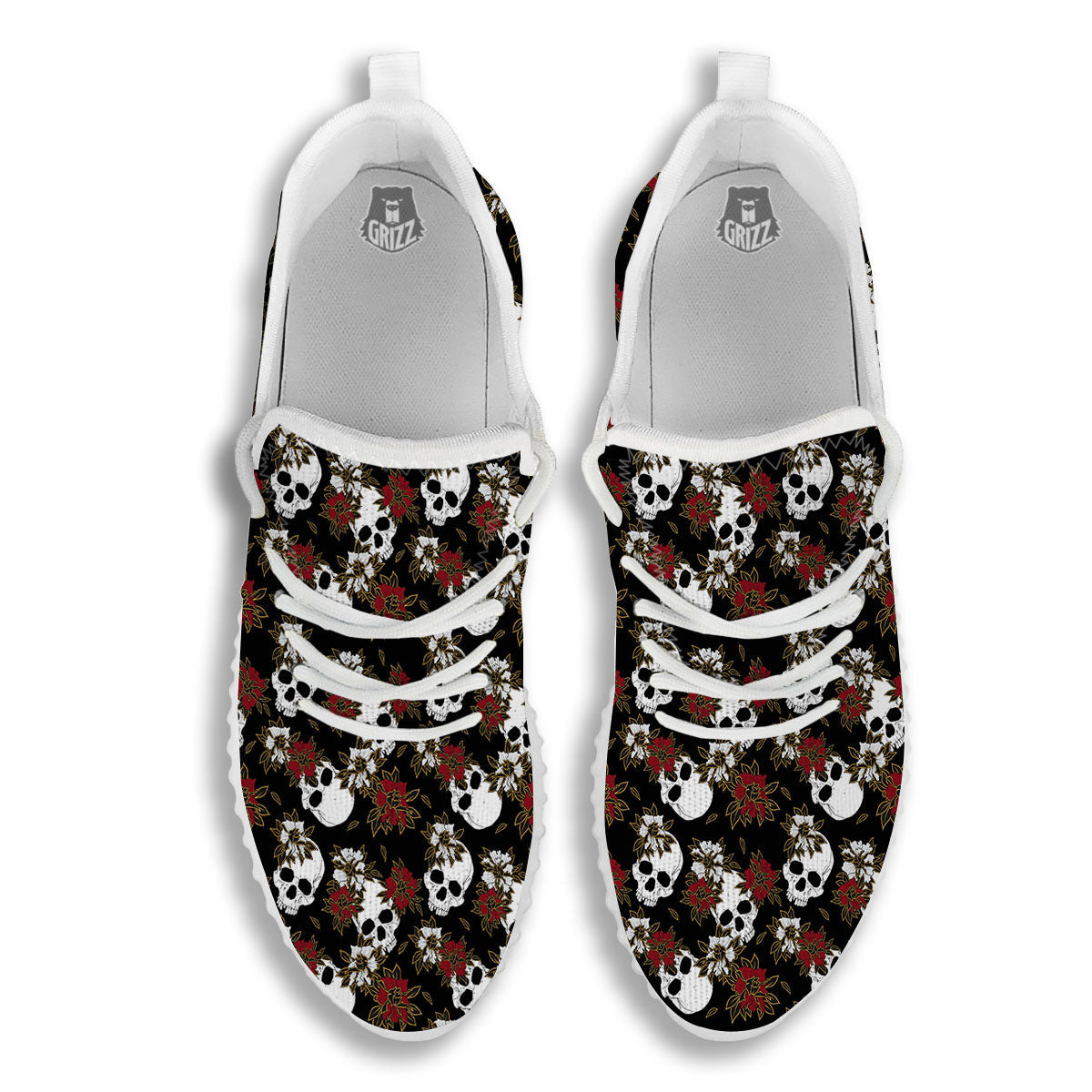 Sugar Skull White And Red Print Pattern White Walking Shoes-grizzshop