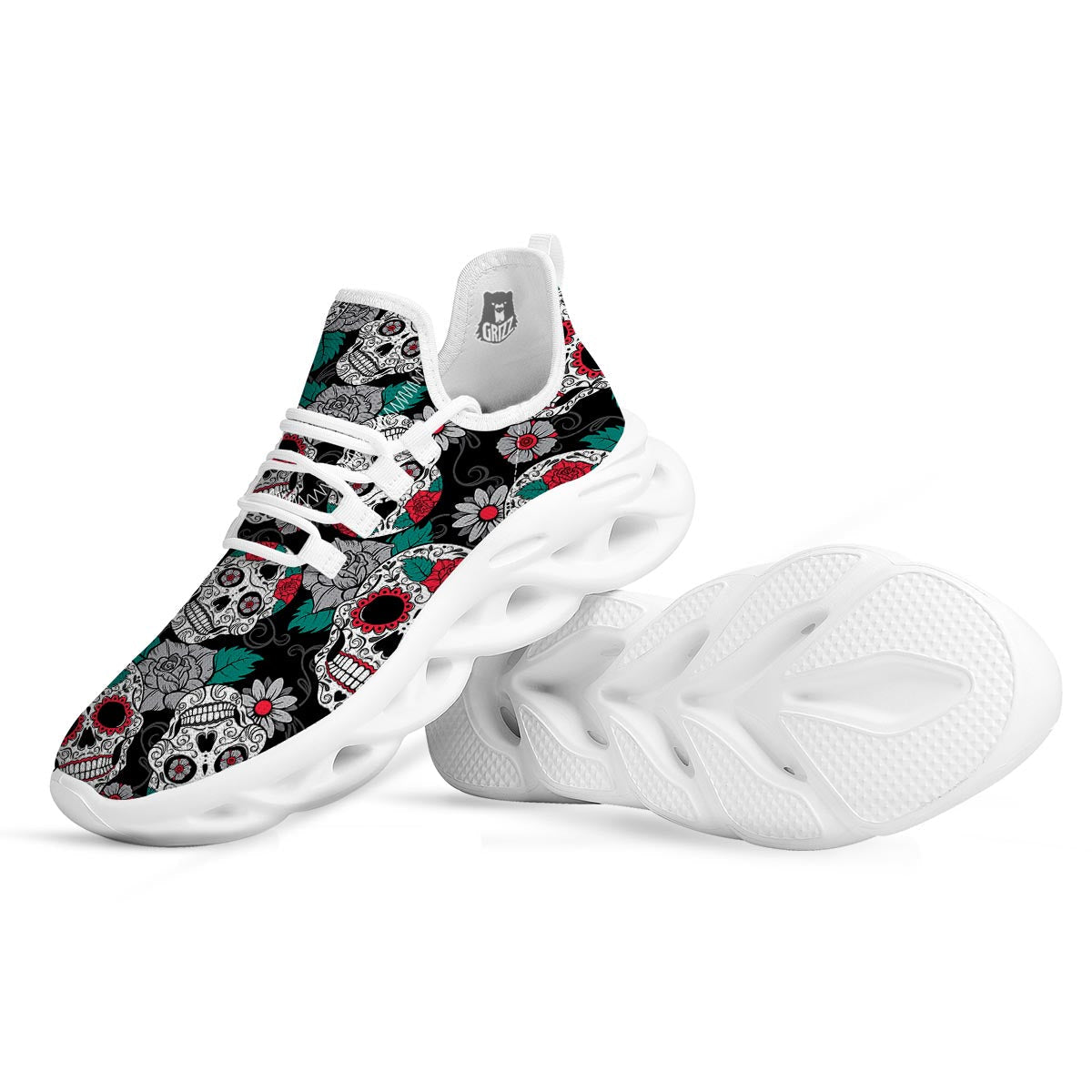 Sugar Skull White Running Shoes-grizzshop