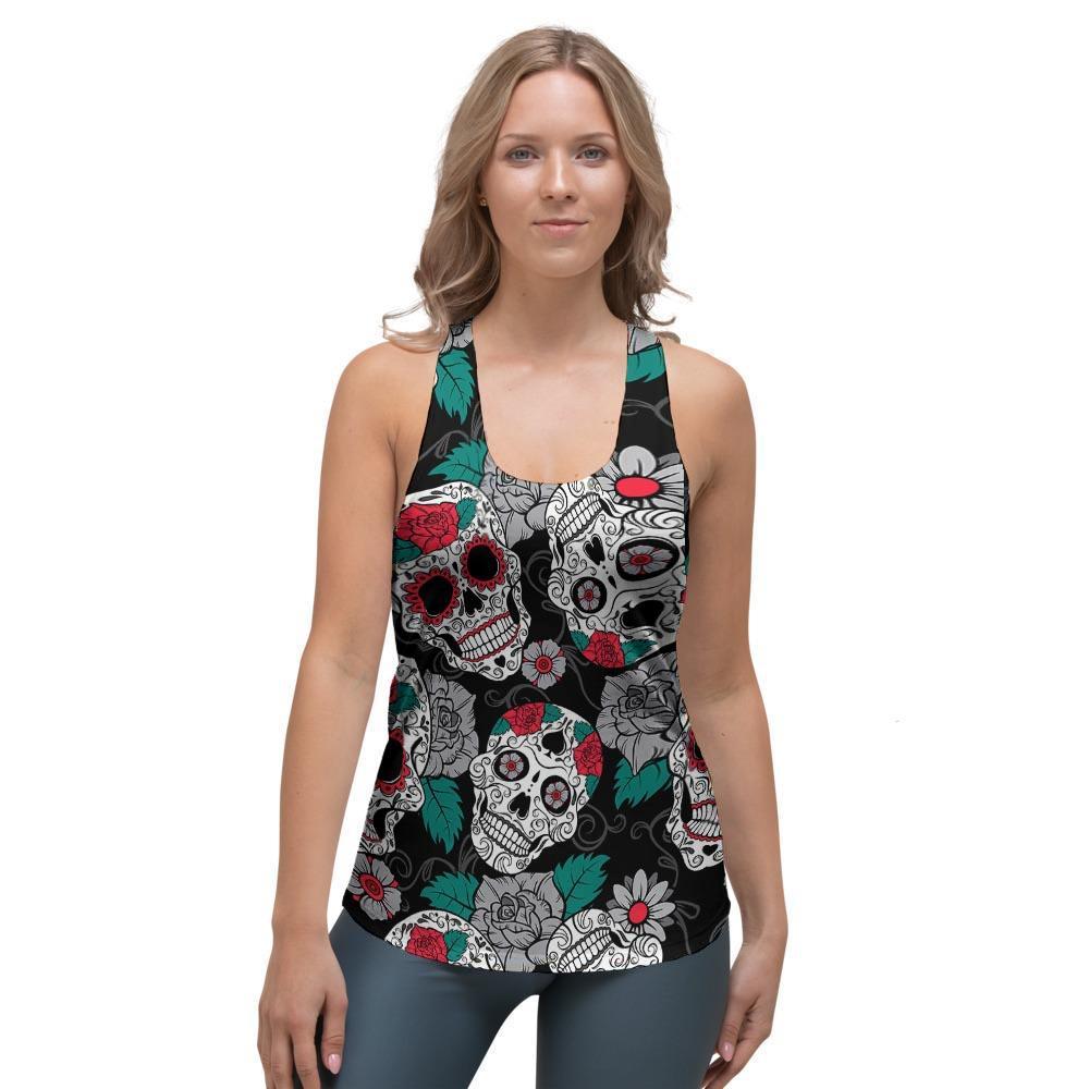 Sugar Skull Women's Racerback Tank Top-grizzshop
