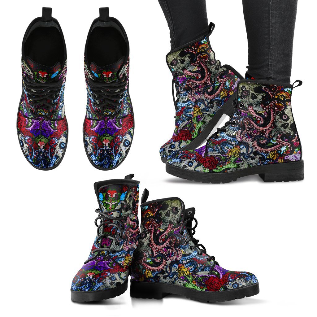 Sugar Skull Octopus Women's Handcrafted Premium Boots-grizzshop