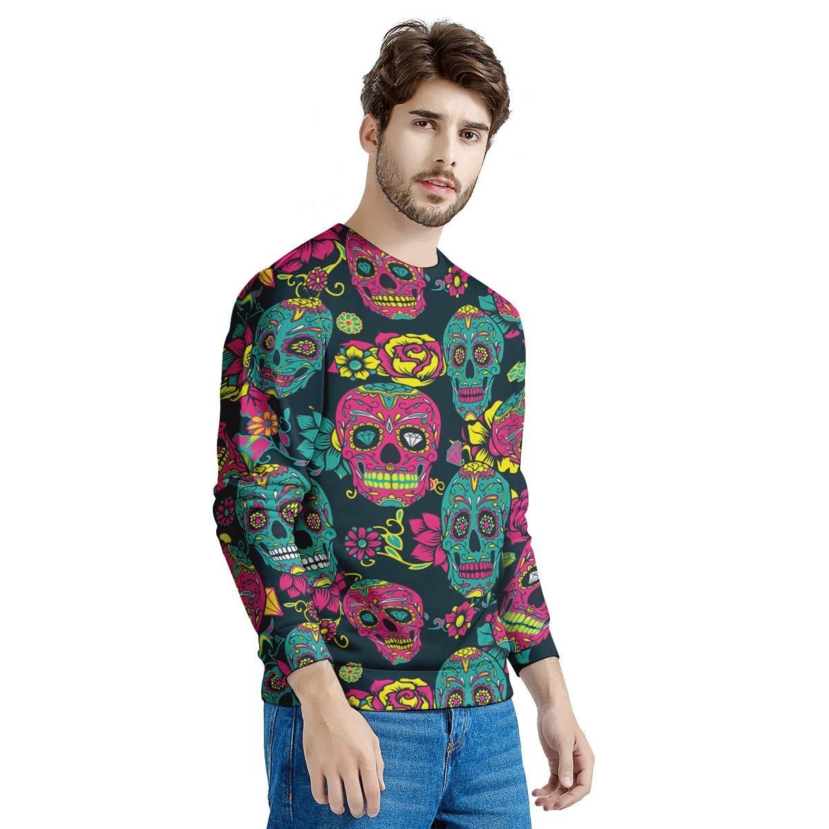 Sugar Skull Print Men's Sweatshirt-grizzshop