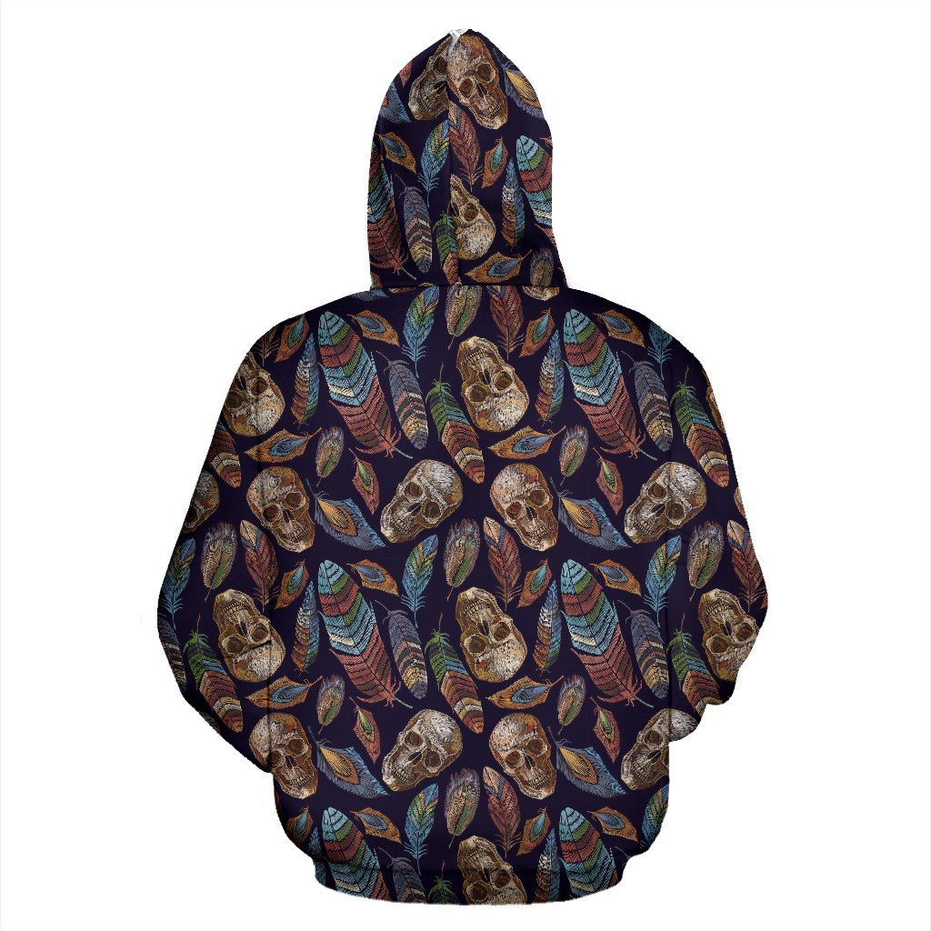 Sugar Skull Skeleton Girly Feather Boho Pattern Print Women Men Pullover Hoodie-grizzshop