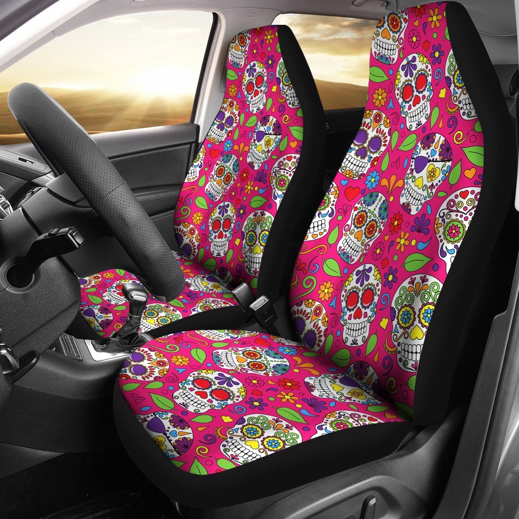 Sugar Skull Skeleton Girly Floral Pirate Pattern Print Universal Fit Car Seat Cover-grizzshop