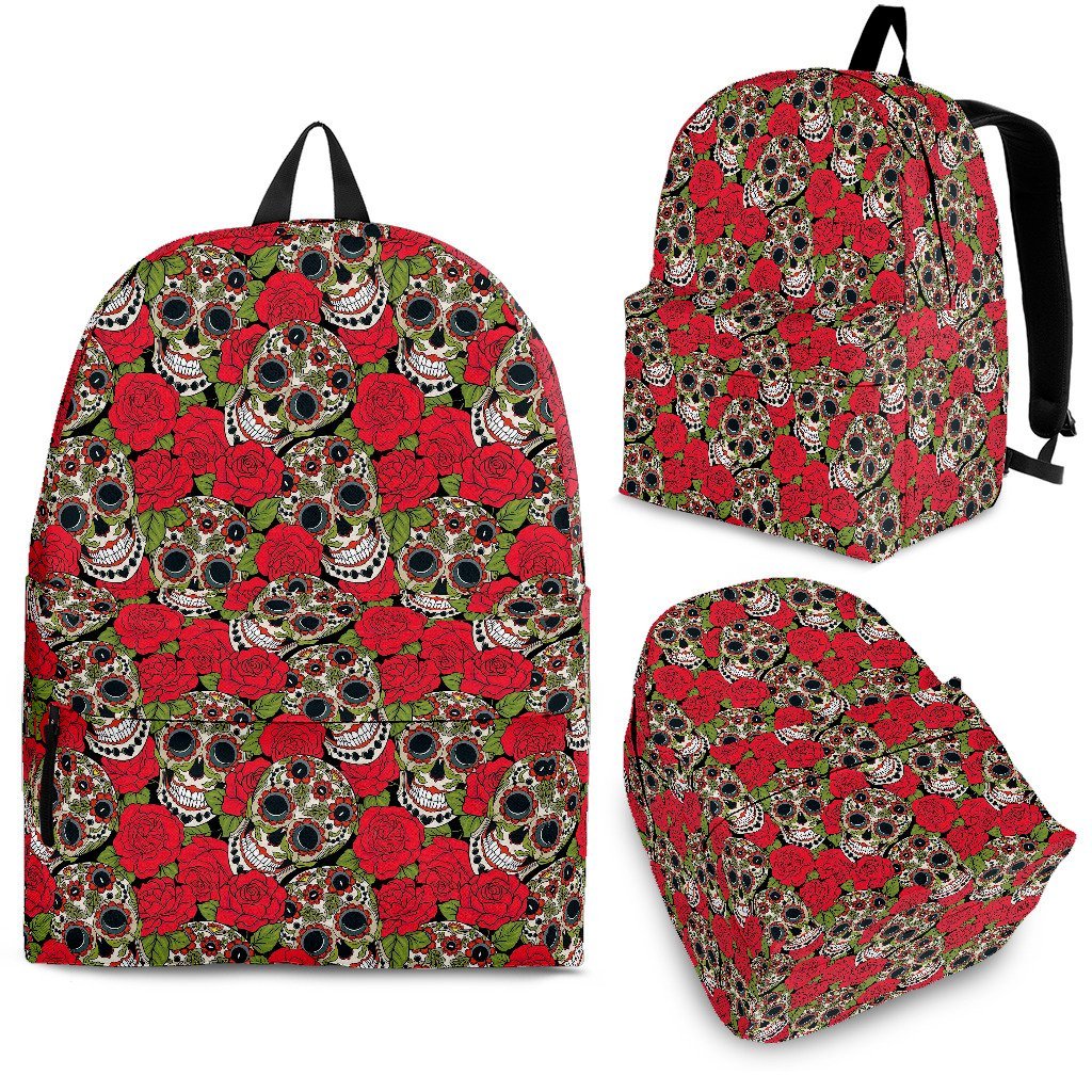 Sugar Skull Skeleton Girly Floral Rose Pattern Print Premium Backpack-grizzshop